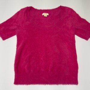 Anthropologie Maeve Scoop Neck Pink Fuzzy Eyelash Sweater Small Short Sleeve